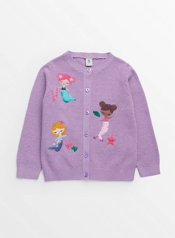 Purple Mermaid Embroidered Knitted Cardigan  1-2 years